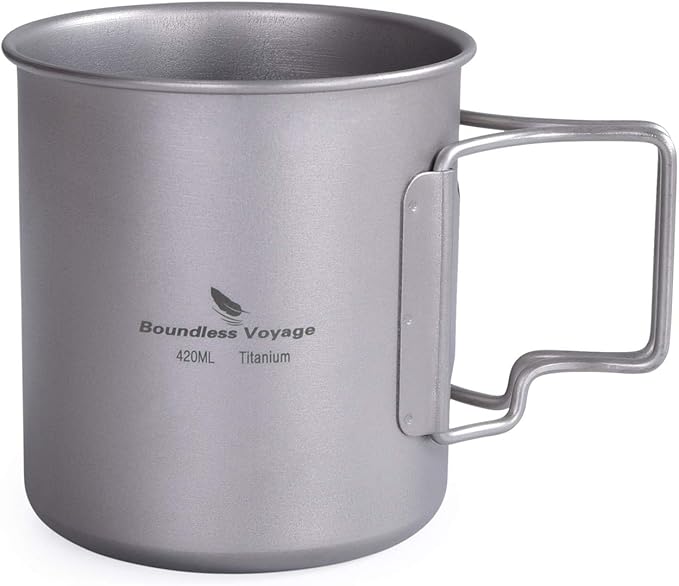 Titanium Coffee Mug Titanium Pots Titanium Cup with Foldable Handle Outdoor Camping Water Mug