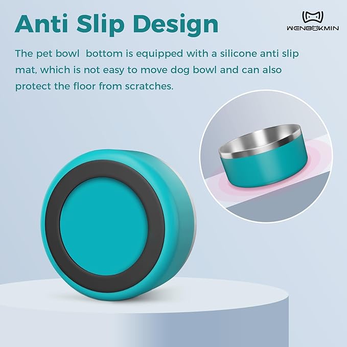 Dog Bowl, Stainless Steel Dog Food and Water Bowl with Non Slip Quiet Bottom, Easy to Clean