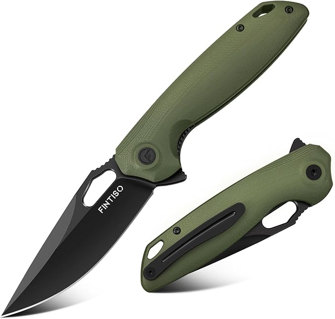FINTISO Pocket Knife 3.38" Folding Knife Premium 14C28N Blade with G10 Handle, Camping Survival