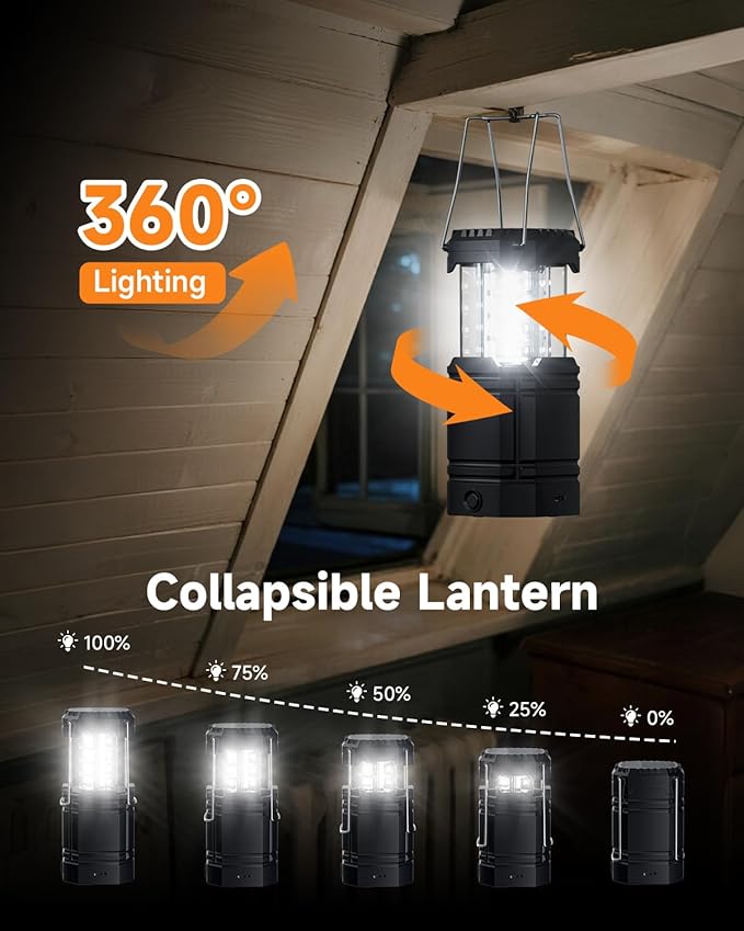 Solar Camping Lantern 4 Pack, Rechargeable LED Lantern with Flashlight, USB-C & Solar Powered
