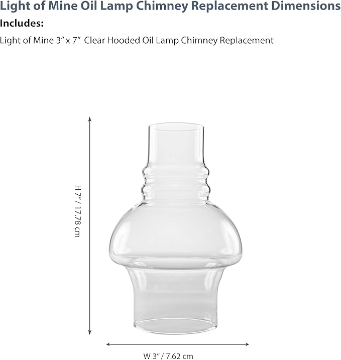 Light of Mine: 3" X 7" Oil Lamp Replacement Hooded Chimney - Clear Smooth Top Borosilicate Chimney