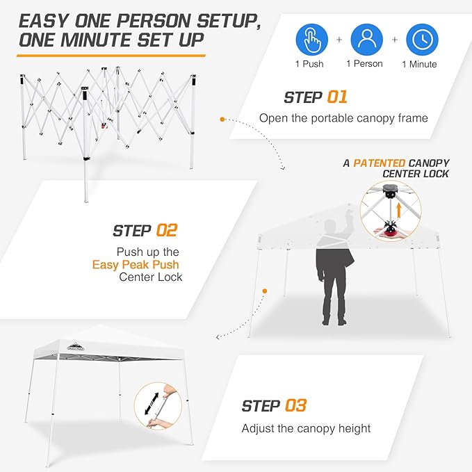 EAGLE PEAK 10x10 Slant Leg Pop-up Canopy Tent Easy One Person Setup Instant Outdoor Beach Canopy