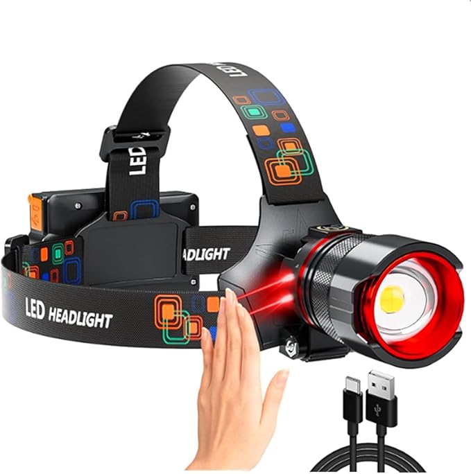 Headlamp Rechargeable 90000 Lumens Ultra Bright Head Lamp Super Bright Hard Hat Light Zoomable