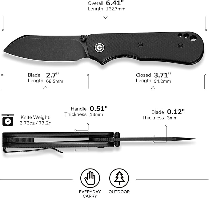 CIVIVI Crabby Pocket Knife, EDC Folding Knife for Men Women with Swedish 14C28N Blade Contoured