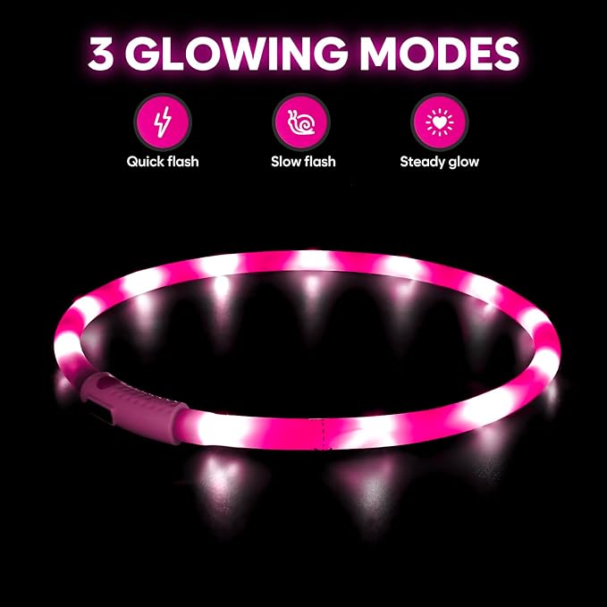 HIGO LED Dog Collar, Silicone Lightweight Light Up Dog Collars, USB Rechargeable LED Dog Necklace