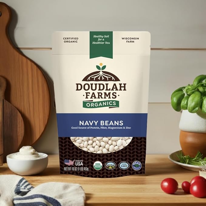 Organic Navy Beans 1 lb - Non-GMO, USDA Organic, Tested Clean Certified, Vegan - Rich in Fiber &