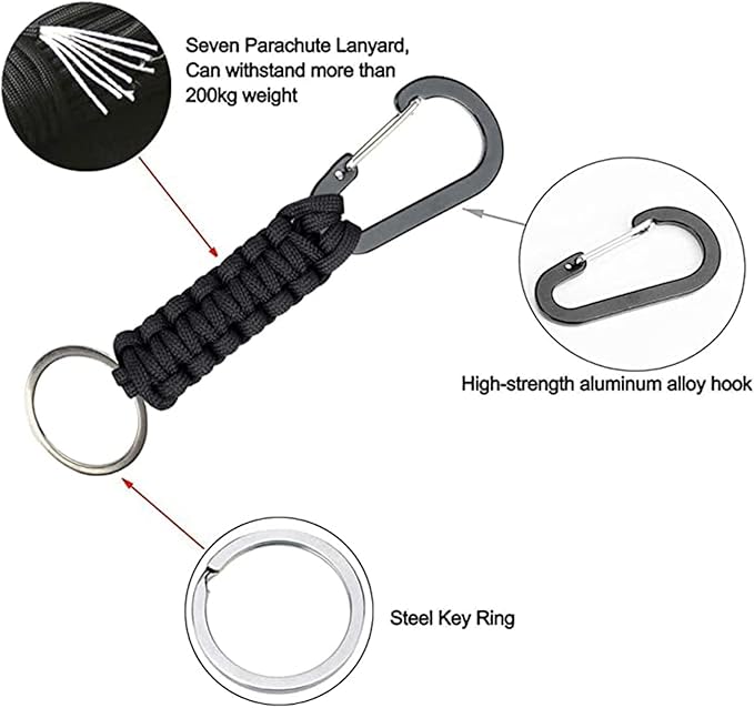 BRAVESHINE Paracord Keychain Carabiner Clip, D Ring Lanyard Hanger Stroller Hook for Water Bottle
