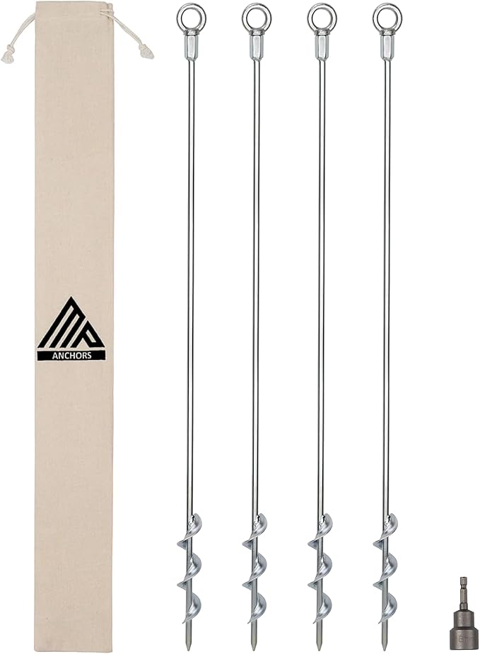 Ground Anchors Screw-in 32" Set of 4 With Drill Bit - Earth Stakes Heavy Duty for Mobile Home