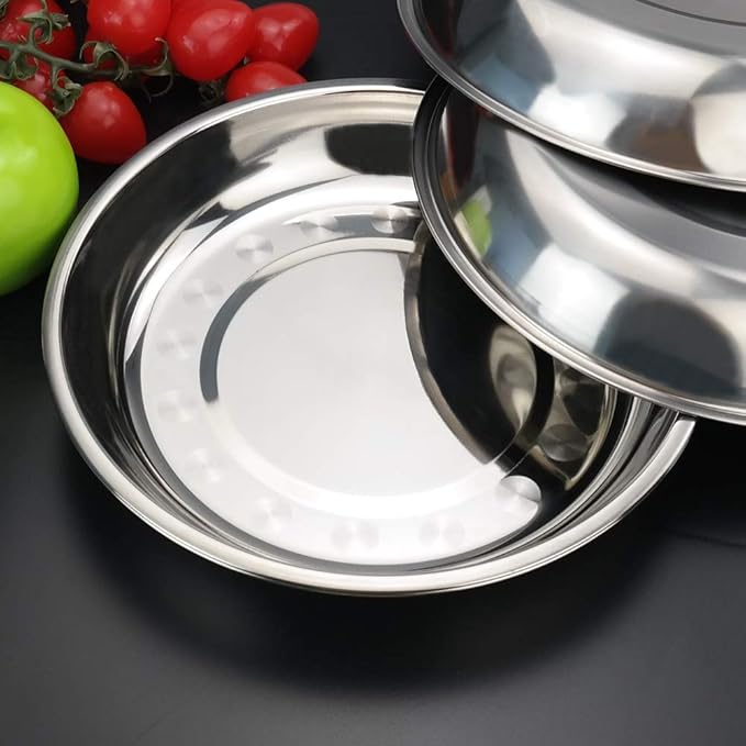 4-Pack Stainless Steel Metal Camping Plates, Kitchen Dinner Plates