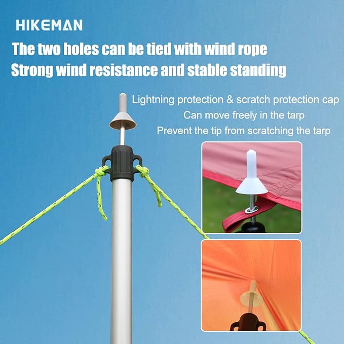 HIKEMAN Tent Poles Camping Poles for Tarp Awning Canopy Porch Sun Sails Tarpaulin Headroom