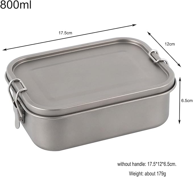 800ml Titanium Lunch Box with Leak-Proof Lid Camping Cookware Lightweight Outdoor Cooking Pan for