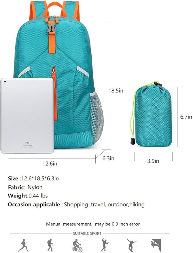 25L Foldable Hiking Backpack Lightweight Packable Basic-Daypack Collapsible Bag Water-Resistant