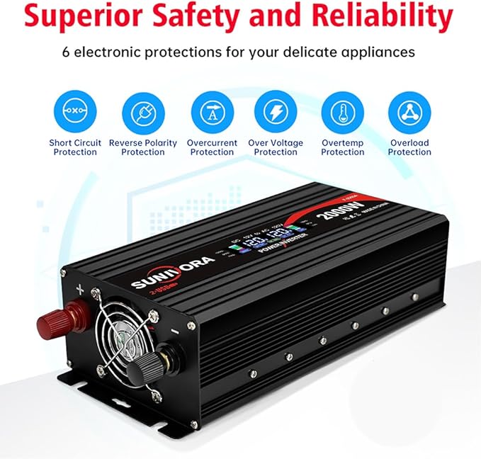 2000 Watt Inverter with LCD Display 12V DC to 110V/120V AC 60HZ Car Power Inverter with 2 AC