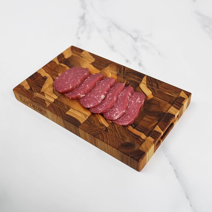 EcoDecors FSC Certified, Solid Teak Cutting Board, 10x6, Compact Reversible End Grain Wood Board