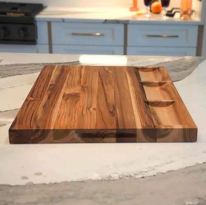 EcoDecors, Teak Cutting Board 24x18, FSC Certified Edge Grain Wood Reversible Butcher Block with