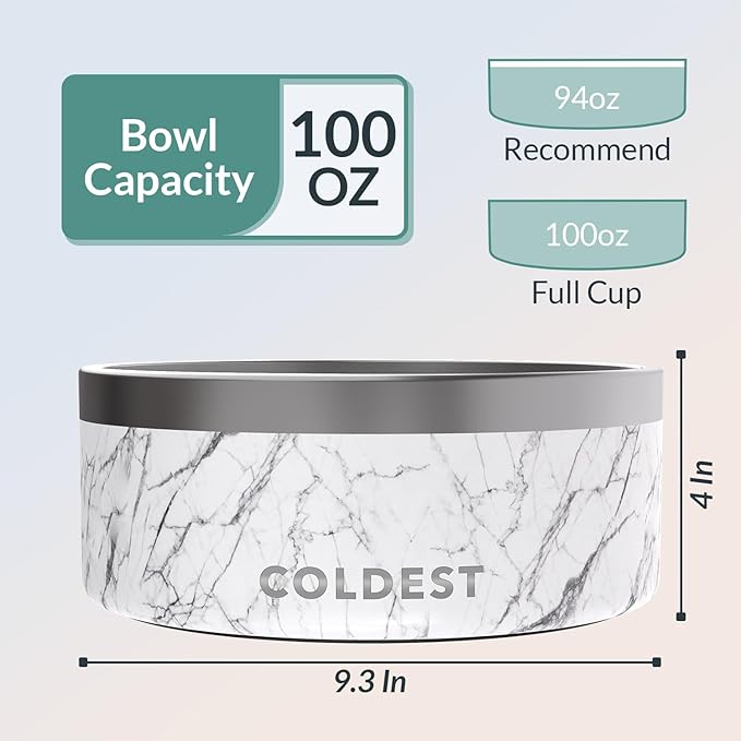 Coldest Dog Bowl - Anti Rust Metal, Non Slip, 3 Layers Insulated Stainless Steel Dog Bowls - Spill