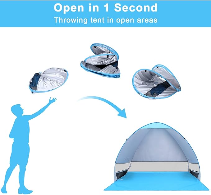 G4Free Large Pop up Beach Tent for 3-4 Person, UPF 50+ Automatic Sun Shelter Canopy Portable