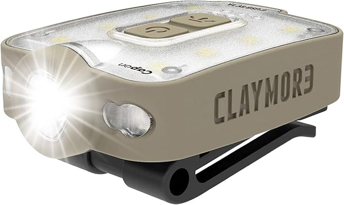 Claymore Capon 40B Tan Clip-On Cap Light ??USB-C Rechargeable 230LM LED Headlamp | 3 Light Modes