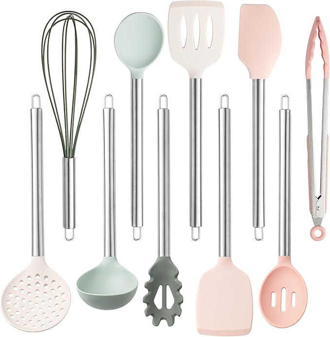 COOK WITH COLOR Silicone Cooking Utensils, Kitchen Utensil Set, Easy to Clean Silicone Kitchen