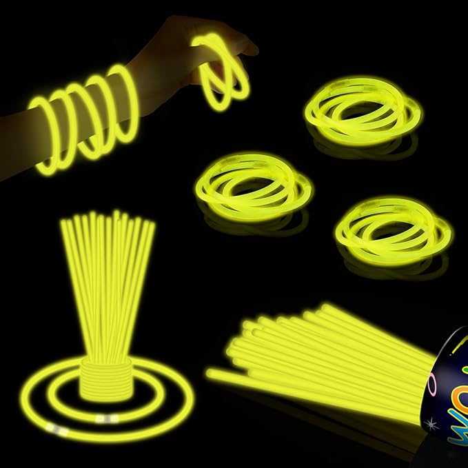 40 Pack 8??Yellow Glow Sticks Bracelet Necklaces Bulk with 40 Connectors Neon Glow In The Dark