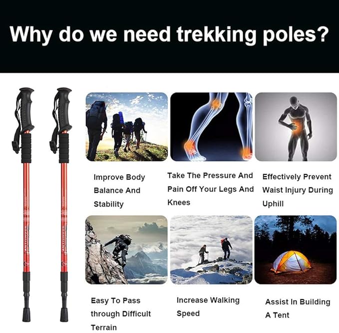 Aihoye Hiking Trekking Poles, 2 Pack Collapsible, Lightweight, Anti Shock, Walking Sticks