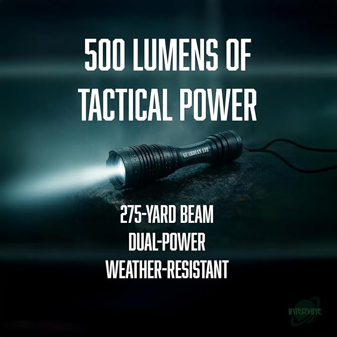 Guardian LTE Tactical Flashlight, 500 Lumens, Zoom?‘Focus, Water?‘Resistant IPX5, 5 Modes