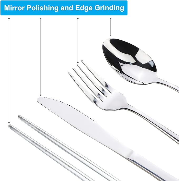 Portable Silverware Set with Case, Lengnoyp Travel Camping Utensils Set, Premium Stainless Steel