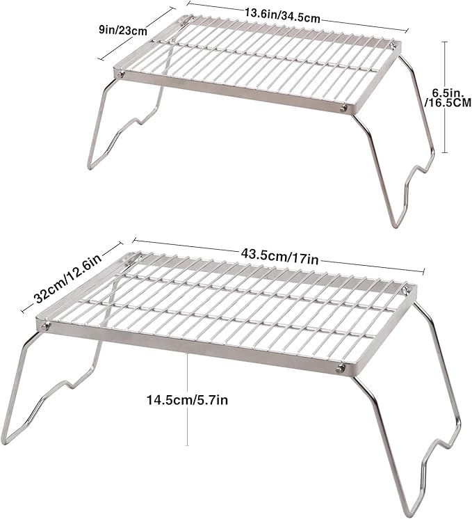REDCAMP 17" Large Folding Campfire Grill 304 Stainless Steel Grate, Heavy Duty Portable Camping