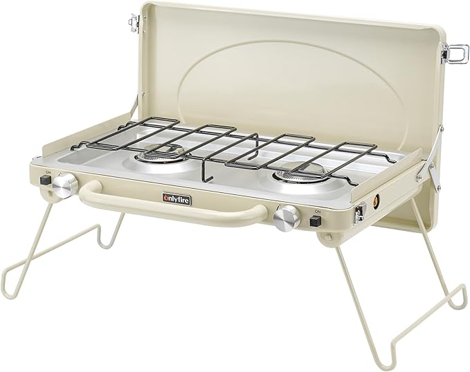 ONLYFIRE OUTDOOR LIVING Portable Camping stove 2-Burner, Propane Gas Stove with Foldable Legs, Camp