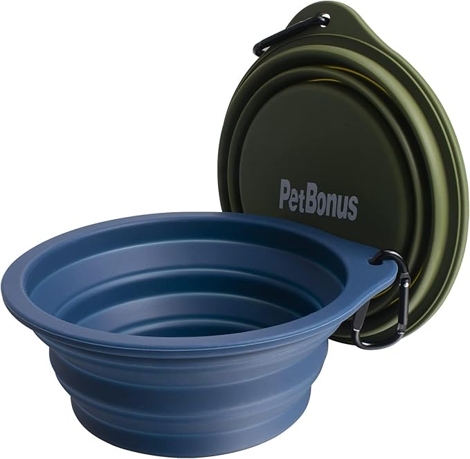 PetBonus 2-Pack Large Silicone Collapsible Dog Bowls, 34oz/1000ml BPA Free Portable Foldable Travel