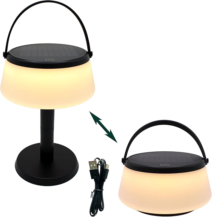 2-in-1 Portable Solar Power LED Table Lamp & Lantern - Indoor/Outdoor - Stepless Dimming