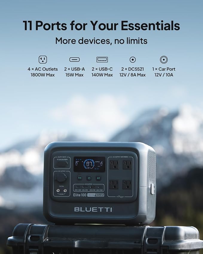 BLUETTI Elite 100 V2 Solar Generator with 350W Solar Panel (Ships Separately), 1024Wh Portable