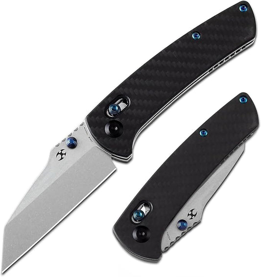 KANSEPT Main Street Pocket Folding Knife, 3.36'' 154CM Sharp Steel Blade, Twill Carbon Fiber Handle