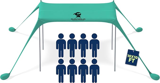 SUN NINJA Beach Tent Sun Shelter UPF50+ - Easy Pop Up Beach Canopy - Outdoor Shade for Camping