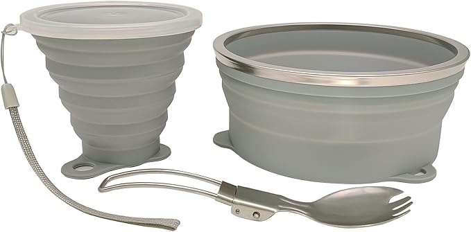 Mess Kit for Camping Silicone Collapsible Bowl Collapsible Cup and Stainless Steel Spoon for