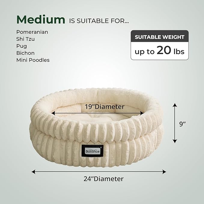 BALANCE Cat Bed Kitten Bed, Washable Round Cat Beds for Indoor Cats,Super Soft Plush Faux Fur Pet