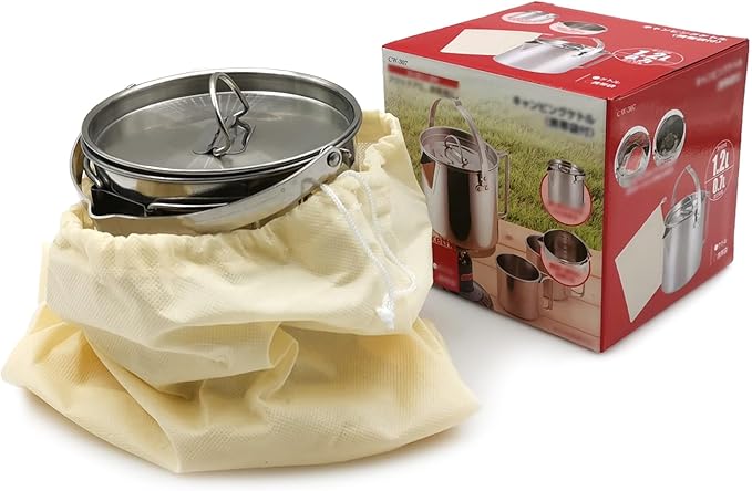 Camping Tea Kettle, Portable 1.2L Coffee Pot, Outdoors Camping Pot, with Handles and with Lids for