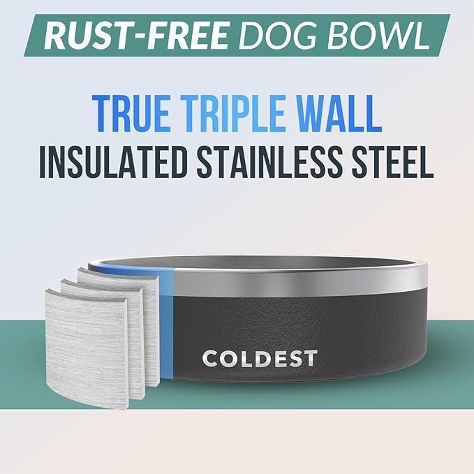 Coldest Dog Bowl - Anti Rust Metal, Non Slip, 3 Layers Insulated Stainless Steel Dog Bowls - Spill