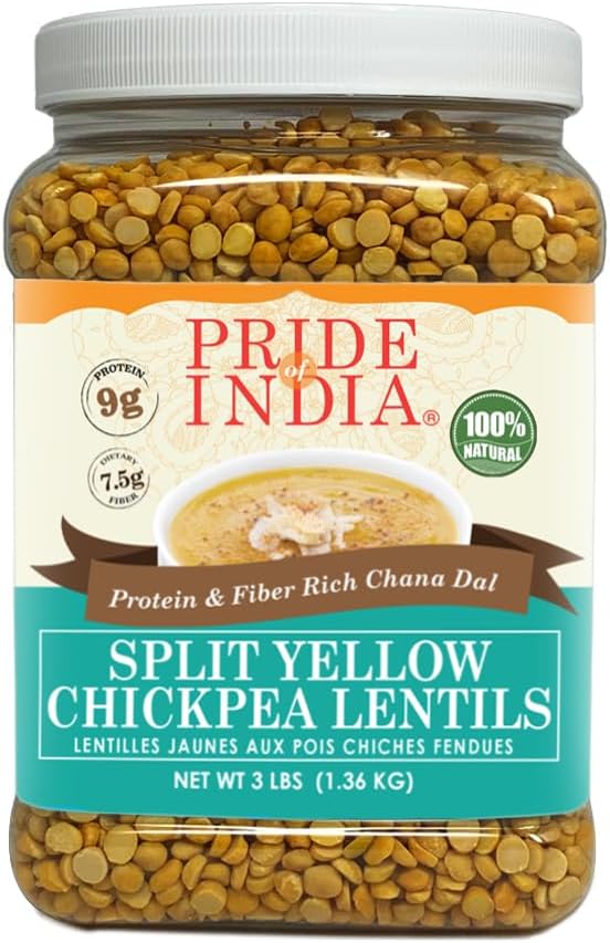 Pride Of India - Indian Split Yellow Chickpea Lentils - Protein & Fiber Rich Chana Dal, 3.0 Pound