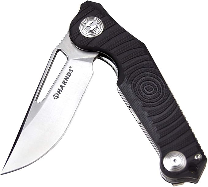 Harnds Time Folding Knife with Sandvik 14C28N Steel Blade Pocket Knife with G10 Handle Camping