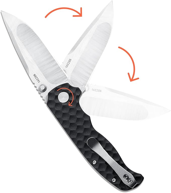 Men's Folding Pocket Knife – 3.4" Sandvik 14C28N Blade G10 Handle Ceramic Bearings Liner Lock Deep