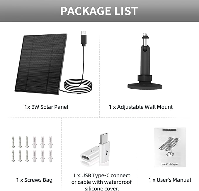 5W Solar Panel for Security Camera, Solar Panel with Micro USB & USB-C Port for DC 5V Outdoor