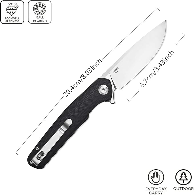 Sitivien ST102 Folding Knife, D2 Steel Blade+G10 Handle Pocket Knife, EDC Tool Knife for Outdoor