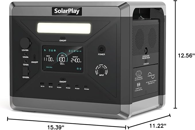 SolarPlay Portable Power Station 2400W, 2160Wh Solar Generator LiFePO4 Battery 1.5Hrs Fast