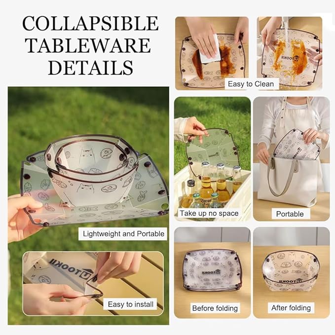 MIUPOO Collapsible Bowl Plate Cup Set,Portable Mess Kit,Food Grade Material Free Folding Plate for