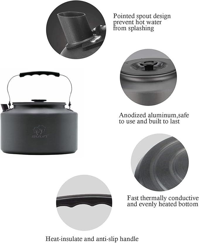 Bulin Camping Kettle, 1.6L Large Portable Stovetop Tea Kettle Fast Heating Boiling Hot Water for