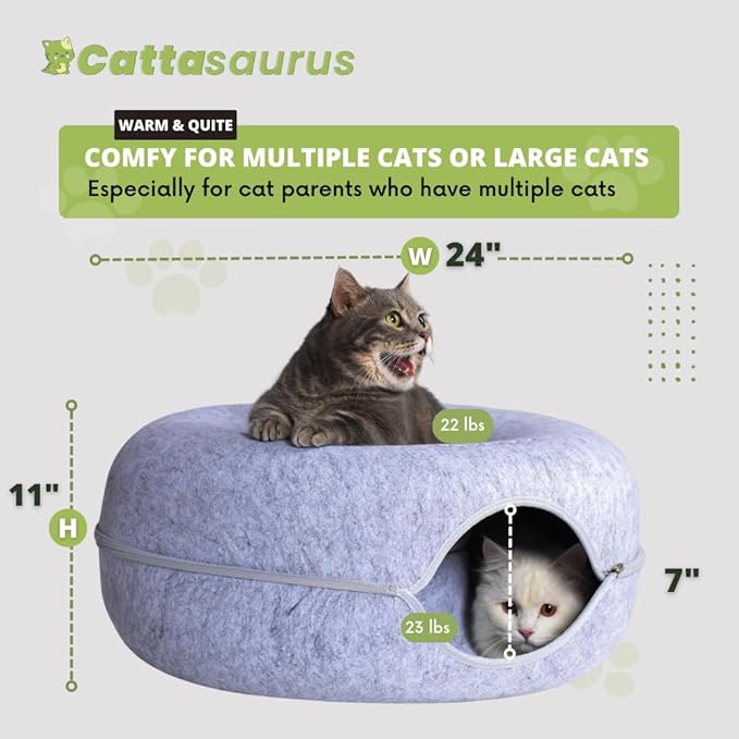CATTASAURUS Peekaboo Cat Cave for Multiple & Large Cats Up to 30-45 Lbs, Scratch Detachable &