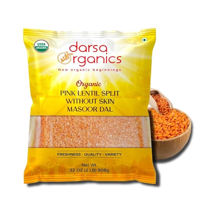 Darsa Organics Split Red Lentils (Masoor Dal) 2 lb |USDA Organic, Non-GMO, Gluten-Free Vegan