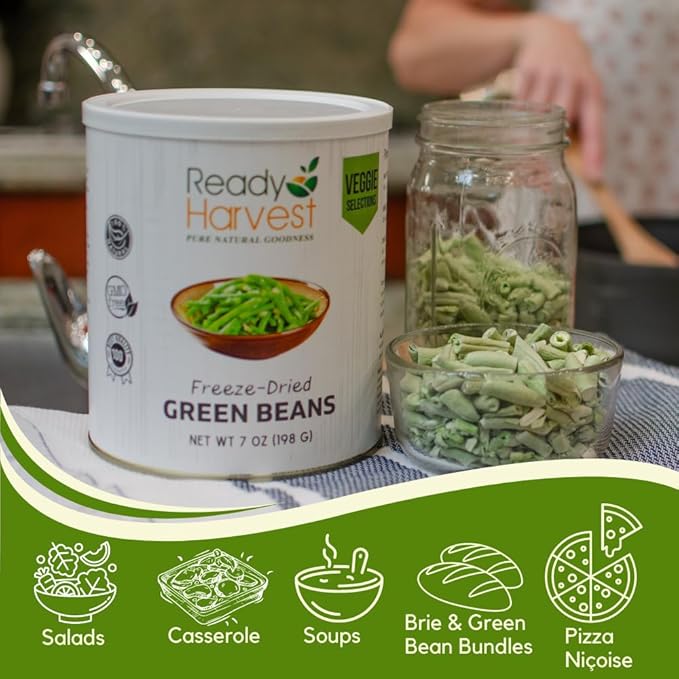 Ready Harvest Freeze Dried Food - Green Beans | Emergency Food | Camping Vegetables | #10 Can |