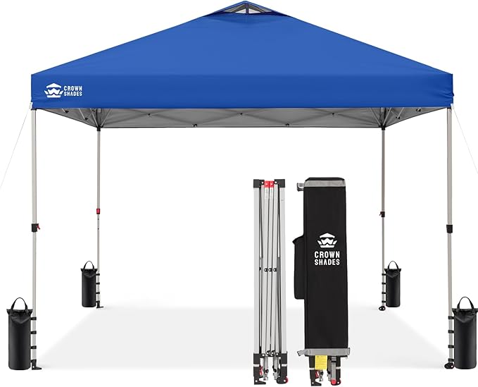 CROWN SHADES 12x12 Pop Up Canopy Outside Canopy, Patented One Push Tent Canopy with Wheeled Carry